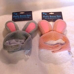 Fluffy bunny ears for small cats and dogs pink and gray